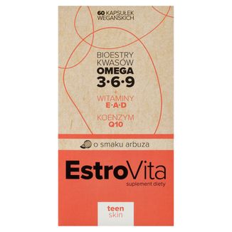 EstroVita Teen Skin, estry kwasów Omega 3-6-9, smak arbuzowy, 60 kapsułek wegańskich KRÓTKA DATA - zdjęcie produktu