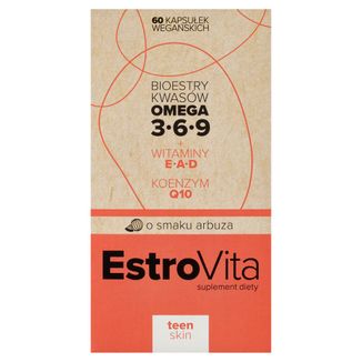 EstroVita Teen Skin, estry kwasów Omega 3-6-9, smak arbuzowy, 60 kapsułek wegańskich - zdjęcie produktu