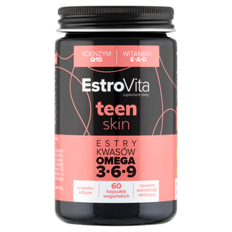 EstroVita Teen Skin, estry kwasów Omega 3-6-9, smak arbuzowy, 60 kapsułek wegańskich - zdjęcie produktu