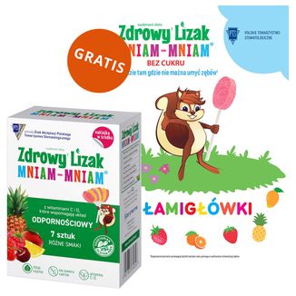 Zdrowy Lizak Mniam-Mniam, różne smaki, 7 sztuk + książeczka z łamigłówkami gratis - zdjęcie produktu