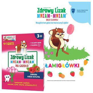 Zdrowy Lizak Mniam-mniam, smak malinowy, 5 sztuk + książeczka z łamigłówkami gratis - zdjęcie produktu