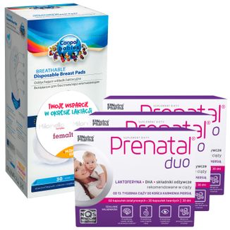 Zestaw Prenatal Duo, 90 kapsułek twardych + 180 kapsułek żelowych + Canpol, oddychające wkładki laktacyjne, 30 sztuk gratis - zdjęcie produktu
