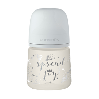 Suavinex Spread Joy, butelka z fizjologicznym smoczkiem SX Pro, wolny przepływ, szara korona, od urodzenia, 150 ml - zdjęcie produktu