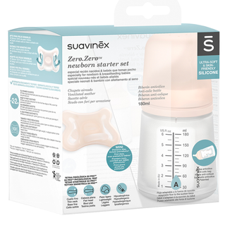 Zestaw Suavinex Zero Zero, butelka z silikonowym smoczkiem o regulowanym przepływie, 180 ml + smoczek fizjologiczny SX Pro, dla wcześniaków i noworodków do 2 miesiąca, 1 sztuka - zdjęcie produktu