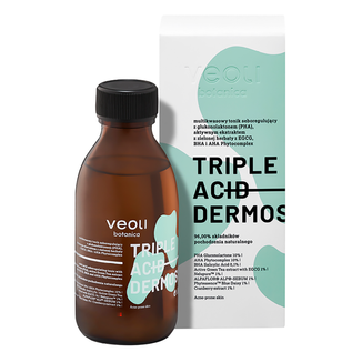 Veoli Botanica Triple Acid Dermosolution, multikwasowy tonik seboregulujący z glukonolaktonem (PHA), aktywnym ekstraktem z zielonej herbaty z EGCG, BHA i AHA Phytocomplex, 150 ml KRÓTKA DATA - zdjęcie produktu