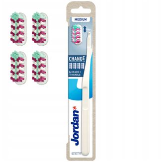 Jordan Change, szczoteczka do zębów z wymienną końcówką, Medium, 1 sztuka + końcówki wymienne, 4 sztuki Jordan Change, szczoteczka do zębów z wymienną końcówką, Medium, 1 sztuka + końcówki wymienne, 4 sztuki - zdjęcie produktu