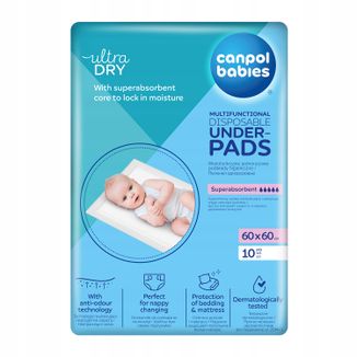 Canpol Babies, wielofunkcyjne jednorazowe podkłady higieniczne, superchłonne, 60 cm x 60 cm, 10 sztuk - zdjęcie produktu