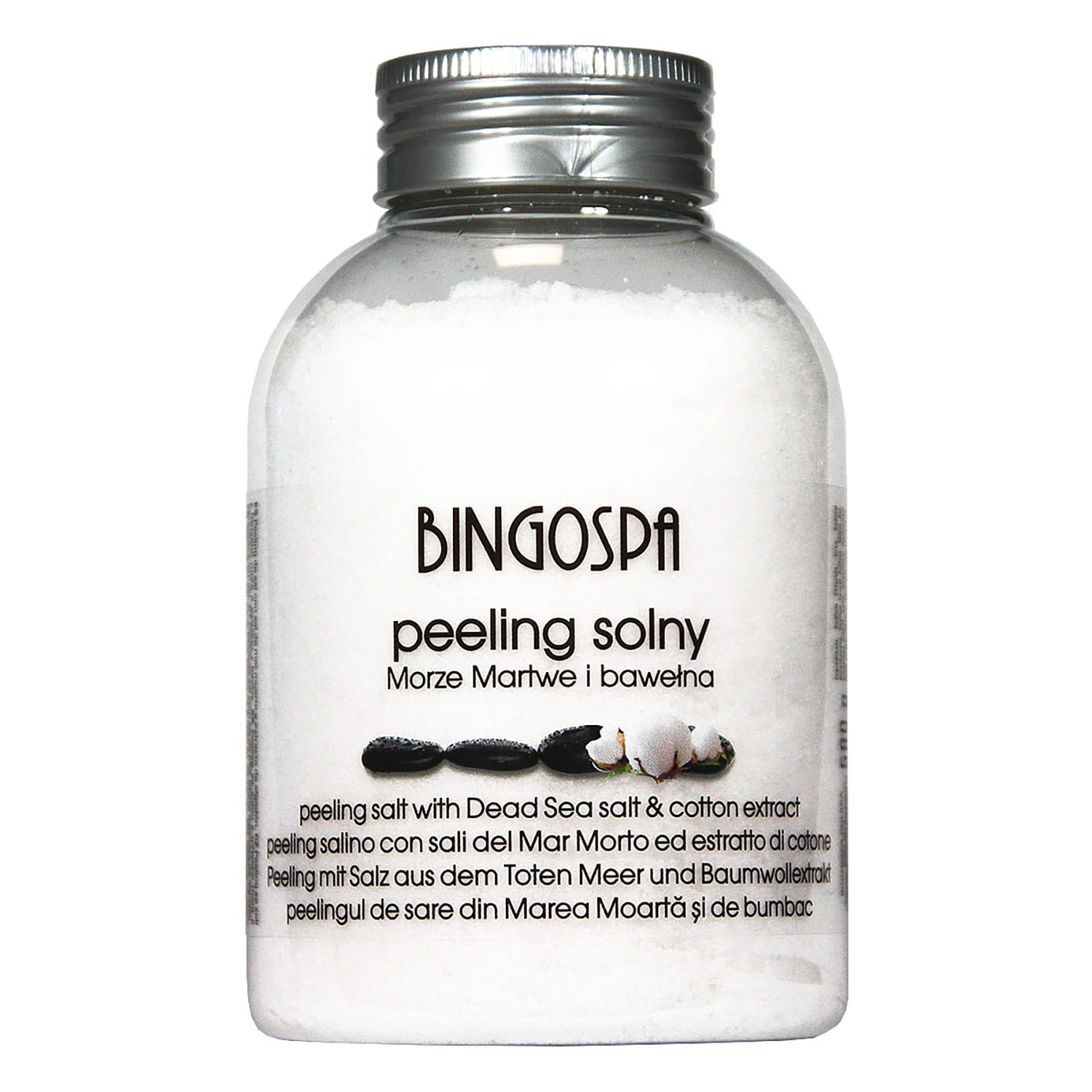 Nieznana Bingospa, peeling solny do ciała, sól z Morza Martwego i ekstrakt z bawełny, 580 g — Składniki i ocena