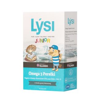 Lysi Junior Omega 3 Perełki, smak gumy balonowej, 60 kapsułek do żucia USZKODZONE OPAKOWANIE - zdjęcie produktu