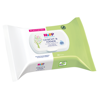 HiPP Babysanft Ultra-Sensitive, chusteczki nawilżane do twarzy i rączek, 99% wody, od 1 dnia życia, 20 sztuk - zdjęcie produktu