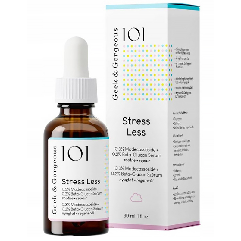 Nieznana Geek & Gorgeous Stress Less, regenerujące serum z beta-glukanem 0,2% i madekasozydem 0,3%, 30 ml