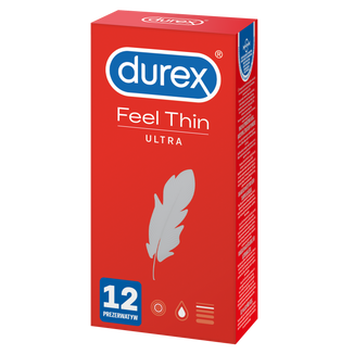 Durex Feel Thin Ultra, prezerwatywy z większą ilością lubrykantu, ultracienkie, 12 sztuk - zdjęcie produktu
