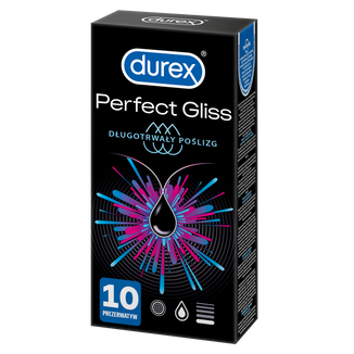 Durex Perfect Gliss, prezerwatywy z większą ilością lubrykantu, 10 sztuk - zdjęcie produktu