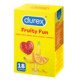 Durex Fruity Fun, zestaw prezerwatyw w różnych smakach, 18 sztuk - zdjęcie produktu