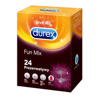 Durex Fun Mix, zestaw prezerwatyw, 24 sztuki - zdjęcie produktu