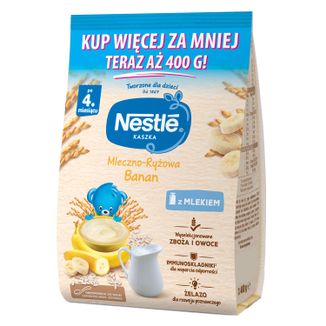 Nestle Kaszka mleczno-ryżowa, banan, bezglutenowa, po 4 miesiącu, 400 g - zdjęcie produktu