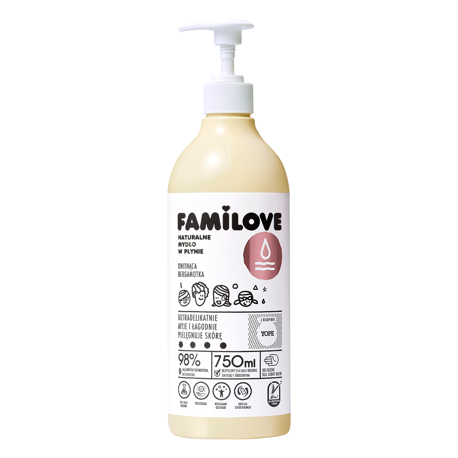 Nieznana Yope Familove, naturalne mydło w płynie, kwitnąca bergamotka, 750 ml — Składniki i ocena