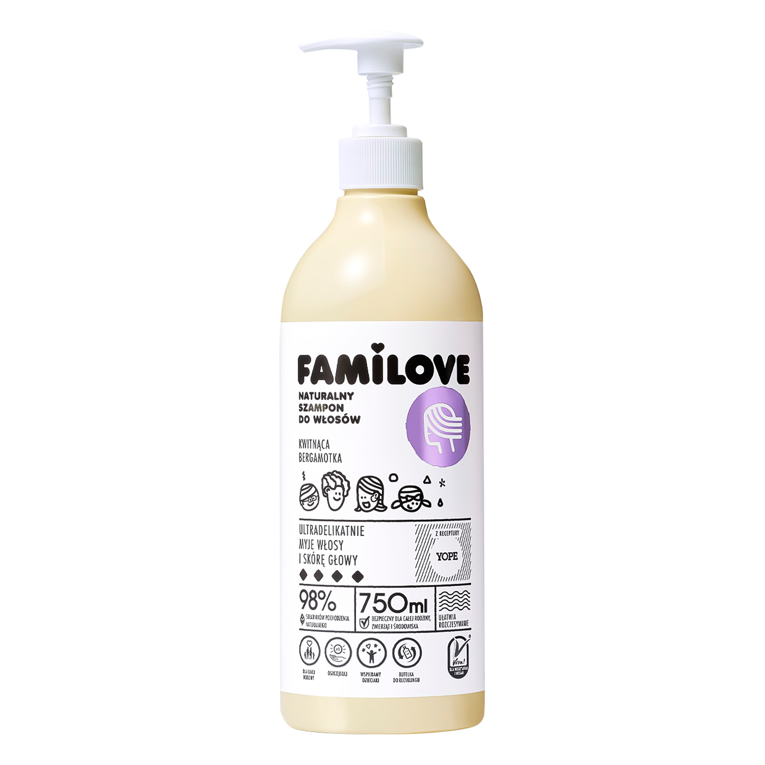 Nieznana Yope Familove, szampon do wszystkich rodzajów włosów, kwitnąca bergamotka, 750 ml