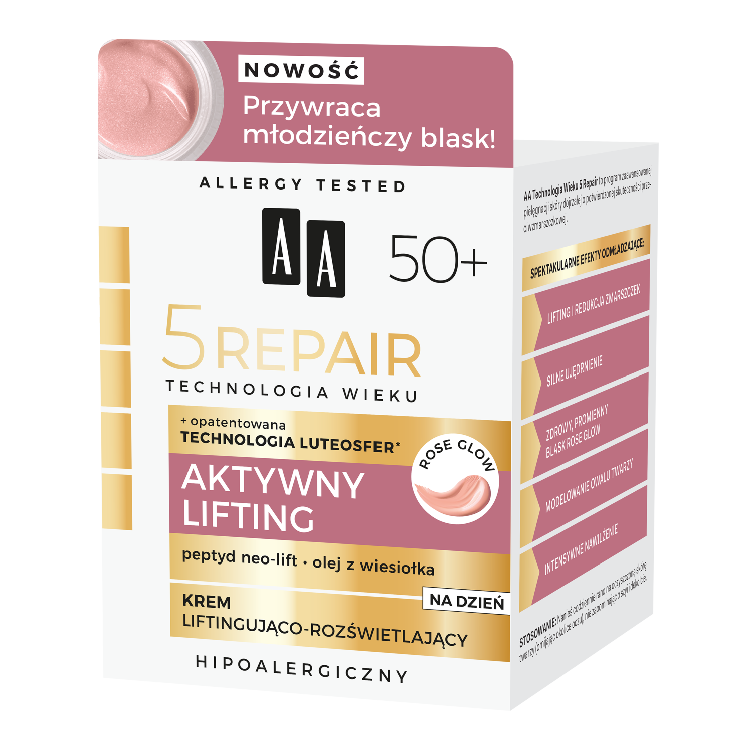 AA AA Technologia Wieku 5 Repair 50+ Aktywny Lifting, krem liftingująco-rozświetlający na dzień, 50 ml