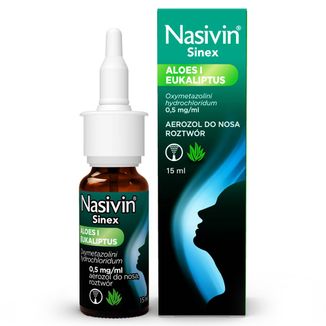 Nasivin Sinex Aloes i Eukaliptus 0,5 mg/ml, aerozol do nosa dla dorosłych i dzieci od 6 lat, 15 ml - zdjęcie produktu