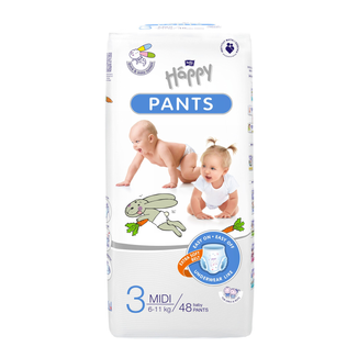 Bella Baby Happy Pants, pieluchomajtki, rozmiar 3 Midi, 6-11 kg, 48 sztuk KRÓTKA DATA Bella Baby Happy Pants, pieluchomajtki, rozmiar 3 Midi, 6-11 kg, 48 sztuk KRÓTKA DATA - zdjęcie produktu