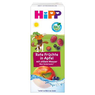 HiPP BIO od pokoleń, jabłka-czerwone owoce z wodą źródlaną, po 1 roku, 200 ml - zdjęcie produktu