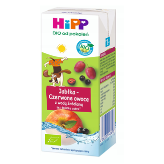 HiPP Napój Bio, jabłka-czerwone owoce z wodą źródlaną, bez dodatku cukru, od 1 roku, 200 ml - zdjęcie produktu