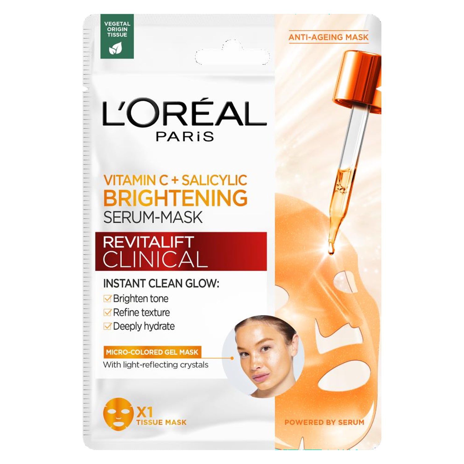 L'Oreal Paris L'Oréal Revitalift Clinical, strahlend serum-Tuchmaske mit Vitamin C und Salicylsäure, 26 g — Inhaltsstoffe und Bewertung