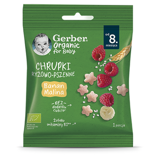 Gerber Organic Chrupki ryżowo-pszenne, banan, malina, po 8 miesiącu, 7 g - zdjęcie produktu