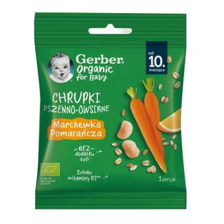 Gerber Organic Chrupki pszenno-owsiane, marchewka, pomarańcza, po 10 miesiącu, 7 g - zdjęcie produktu