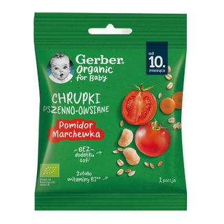 Gerber Organic Chrupki pszenno-owsiane, pomidor, marchewka, po 10 miesiącu, 7 g - zdjęcie produktu