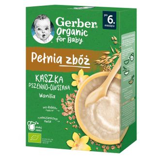 Gerber Organic Pełnia Zbóż Kaszka pszenno-owsiana, wanilia, po 6 miesiącu, 200 g - zdjęcie produktu