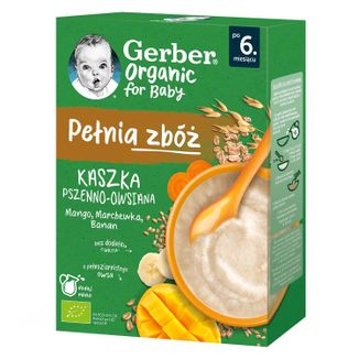 Gerber Organic Pełnia Zbóż Kaszka pszenno-owsiana, mango, marchewka, banan, po 6 miesiącu, 200 g - zdjęcie produktu
