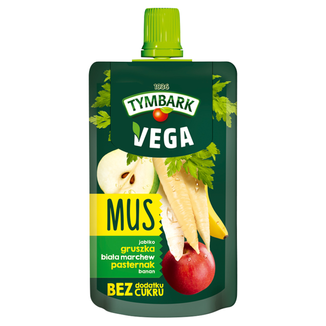 Tymbark Mus w tubce Warzywa Owoce, jabłko, gruszka, biała marchew, pasternak, banan, bez dodatku cukru, 100 g KRÓTKA DATA - zdjęcie produktu
