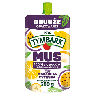 Tymbark Mus w tubce 100%, jabłko, banan, marakuja, cytryna, bez dodatku cukru, 200 g KRÓTKA DATA - zdjęcie produktu