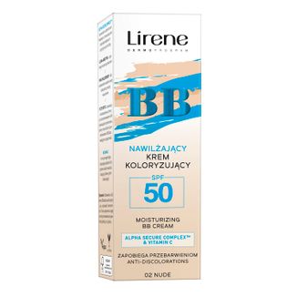 Lirene BB, nawilżający krem koloryzujący, 02 nude, SPF 50, 30 ml - zdjęcie produktu