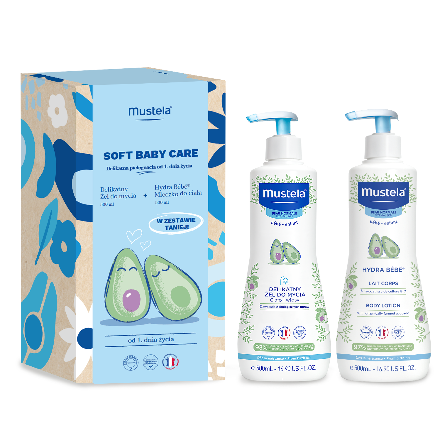 Mustela Set Mustela Soft Baby Care sanft Pflege, Waschgel, 500 ml + Körpermilch, 500 ml — Inhaltsstoffe und Bewertung