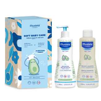 Zestaw Mustela Soft Baby Care Delikatne mycie, żel do mycia, 500 ml + szampon, 500 ml - zdjęcie produktu