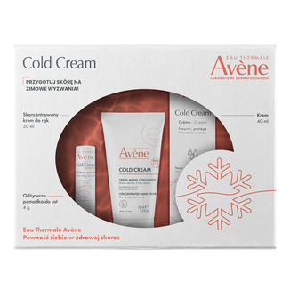 Zestaw Avene Cold Cream, krem do twarzy i ciała, 40 ml + skoncentrowany krem do rąk, 50 ml + odżywcza pomadka do ust, 4 g - zdjęcie produktu