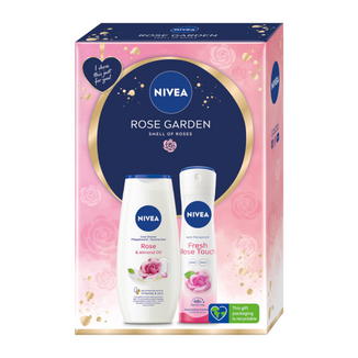 Zestaw Nivea Rose Garden, antyperspirant w sprayu, Fresh Rose Touch, 150 ml + żel pod prysznic, Rose & Almond Oil, 250 ml - zdjęcie produktu