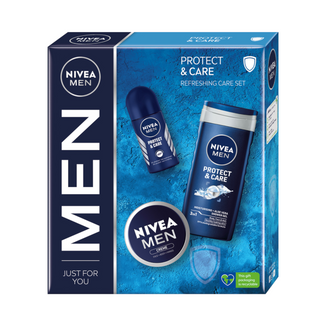 Zestaw Nivea Men Protect & Care, żel pod prysznic 3w1 do twarzy, ciała i włosów, 250 ml + antyperspirant roll-on, 48h, 50 ml + krem do twarzy, ciała i rąk, 75 ml - zdjęcie produktu