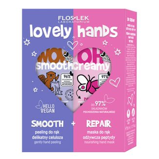 Zestaw Flos-Lek Lovely Hands kuracja naprawcza, Wow Smooth, delikatny peeling do rąk, 50 g + Oh Creamy, odżywcza maska do rąk, 50 ml - zdjęcie produktu
