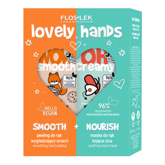 Zestaw Flos-Lek Lovely Hands kuracja wzmacniająca, Wow Smooth, wygładzający peeling do rąk, 50 g + Oh Creamy, kojąca maska do rąk, 50 ml - zdjęcie produktu