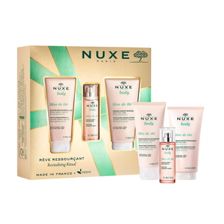 Zestaw Nuxe Body Reve de the, rewitalizujący żel pod prysznic, 100 ml + rewitalizujący peeling do ciała, 150 ml +  woda zapachowa, 30 ml - zdjęcie produktu
