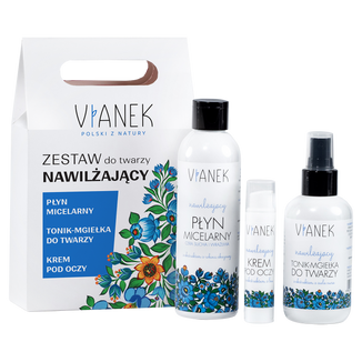 Vianek Zestaw do twarzy nawilżający, płyn micelarny, 200 ml + tonik-mgiełka, 150 ml + krem pod oczy, 15 ml USZKODZONE OPAKOWANIE - zdjęcie produktu