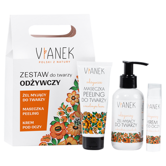 Vianek Zestaw do twarzy odżywczy, żel myjący do twarzy, 150 ml, maseczka-peeling, 70 ml + krem pod oczy, 15 ml  KRÓTKA DATA - zdjęcie produktu