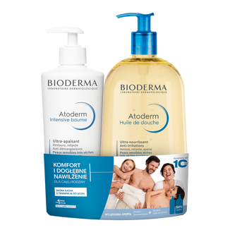 Zestaw Bioderma Atoderm, kojący balsam emolientowy, 500 ml + ultra-odżywczy olejek pod prysznic, 1 l - zdjęcie produktu