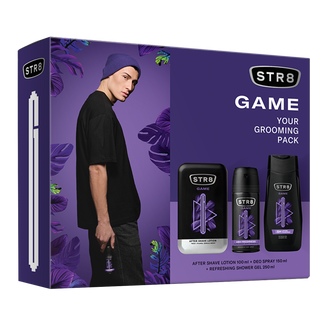 Zestaw STR8 Game, woda po goleniu, 100 ml + dezodorant w sprayu, 150 ml + żel pod prysznic, 250 ml USZKODZONE OPAKOWANIE - zdjęcie produktu