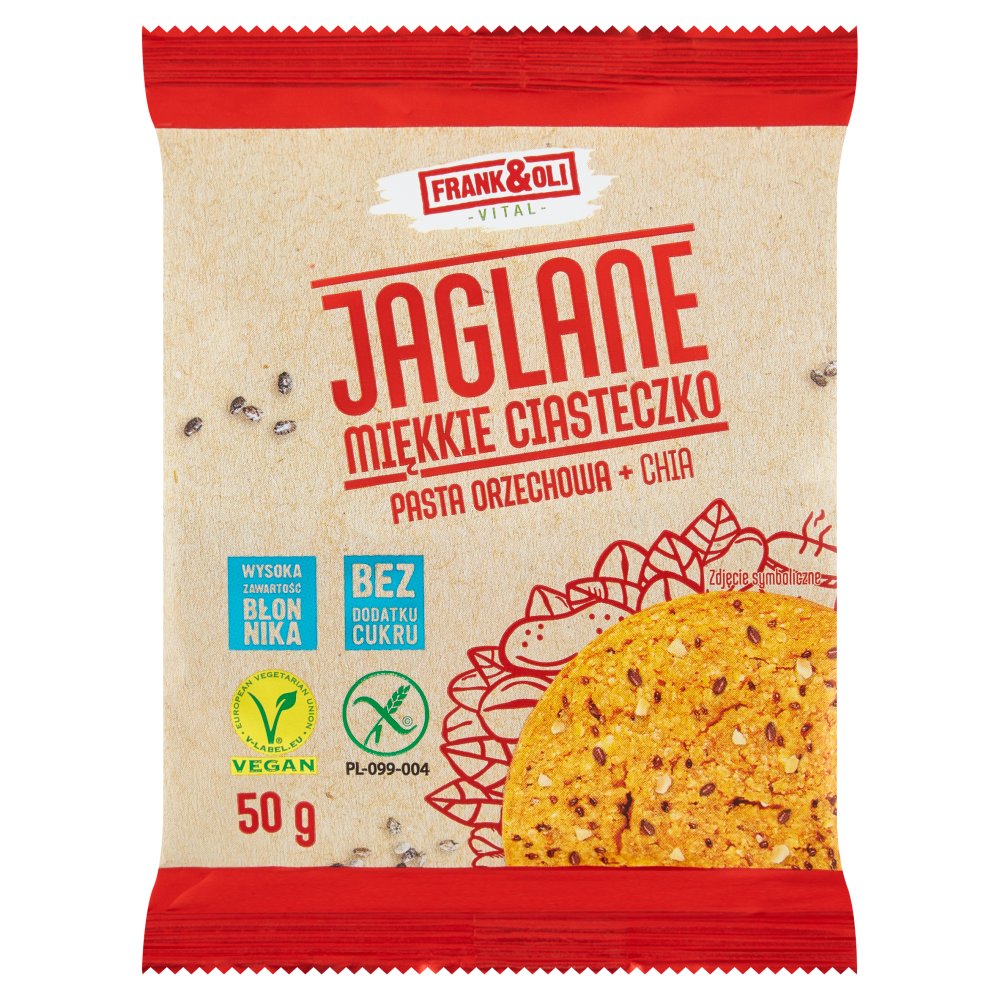 Nieznana Frank&Oli Jaglane, ciasteczko miękkie, pasta orzechowa + chia, 50 g