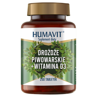 Humavit Drożdże Piwowarskie + Witamina D3, 250 tabletek - zdjęcie produktu